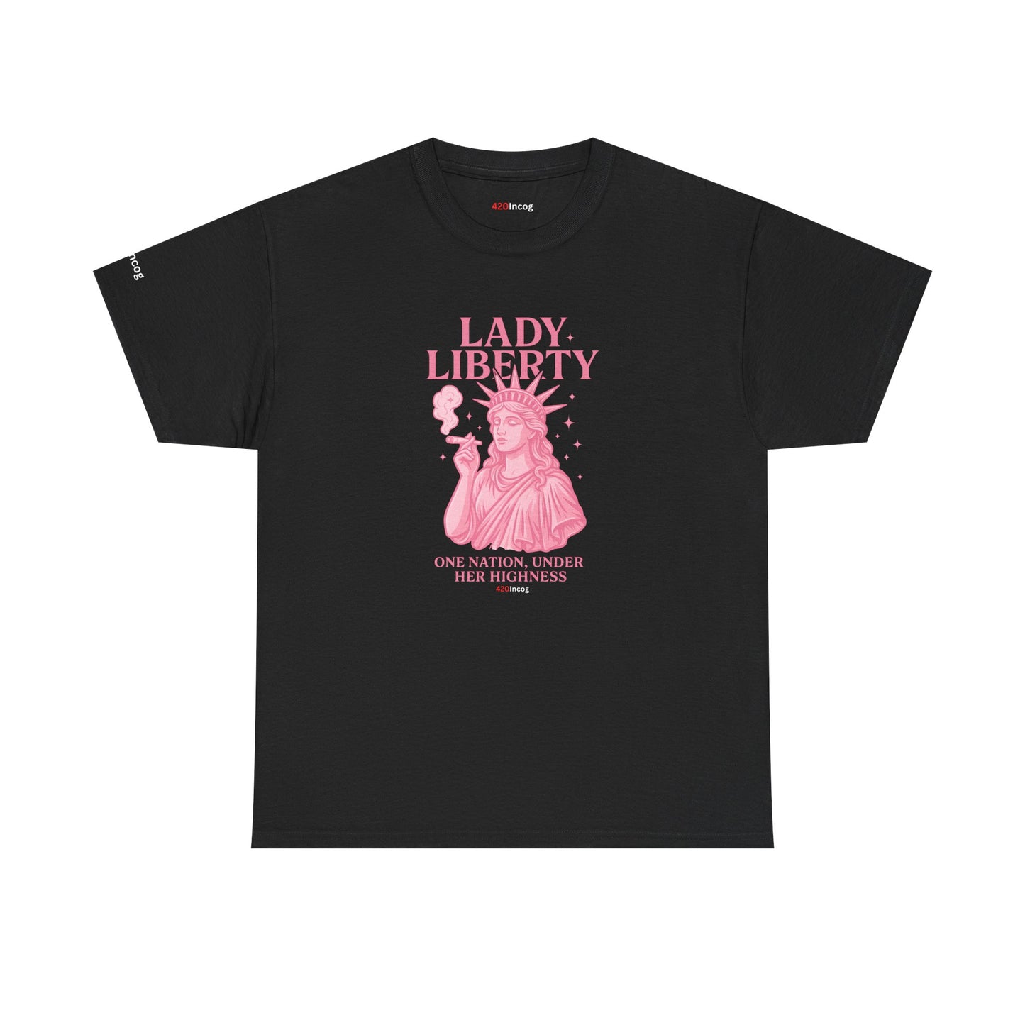 420Incog Funny Tee featuring the Lady Liberty strain