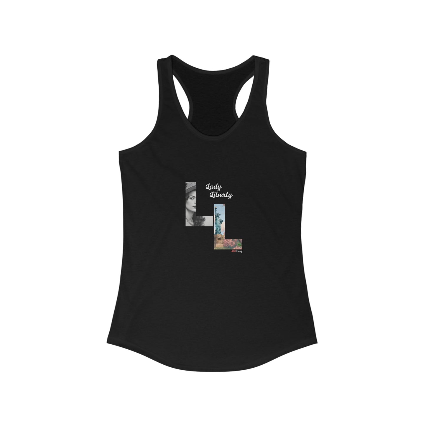 Incog Women's Racerback with the Lady Liberty strain
