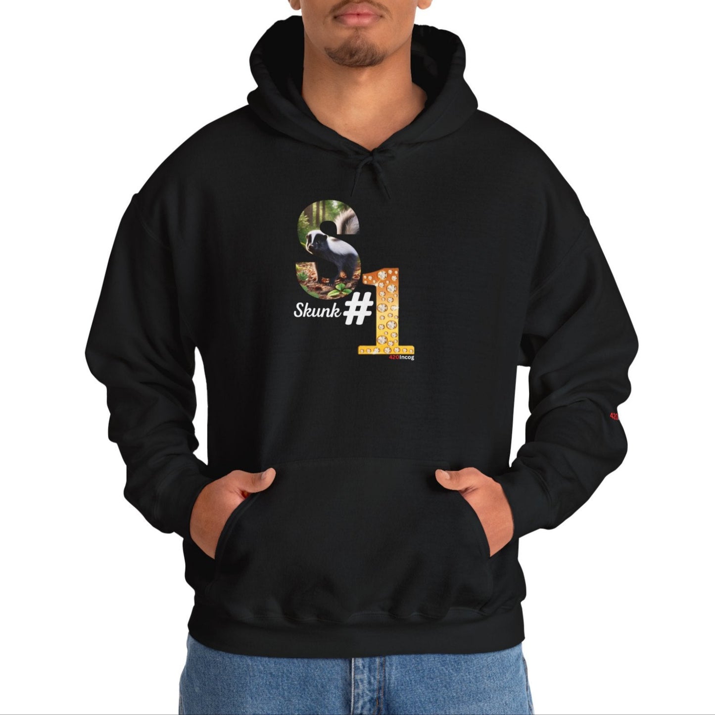 Incog Graphic Sweatshirt featuring the Skunk #1 strain